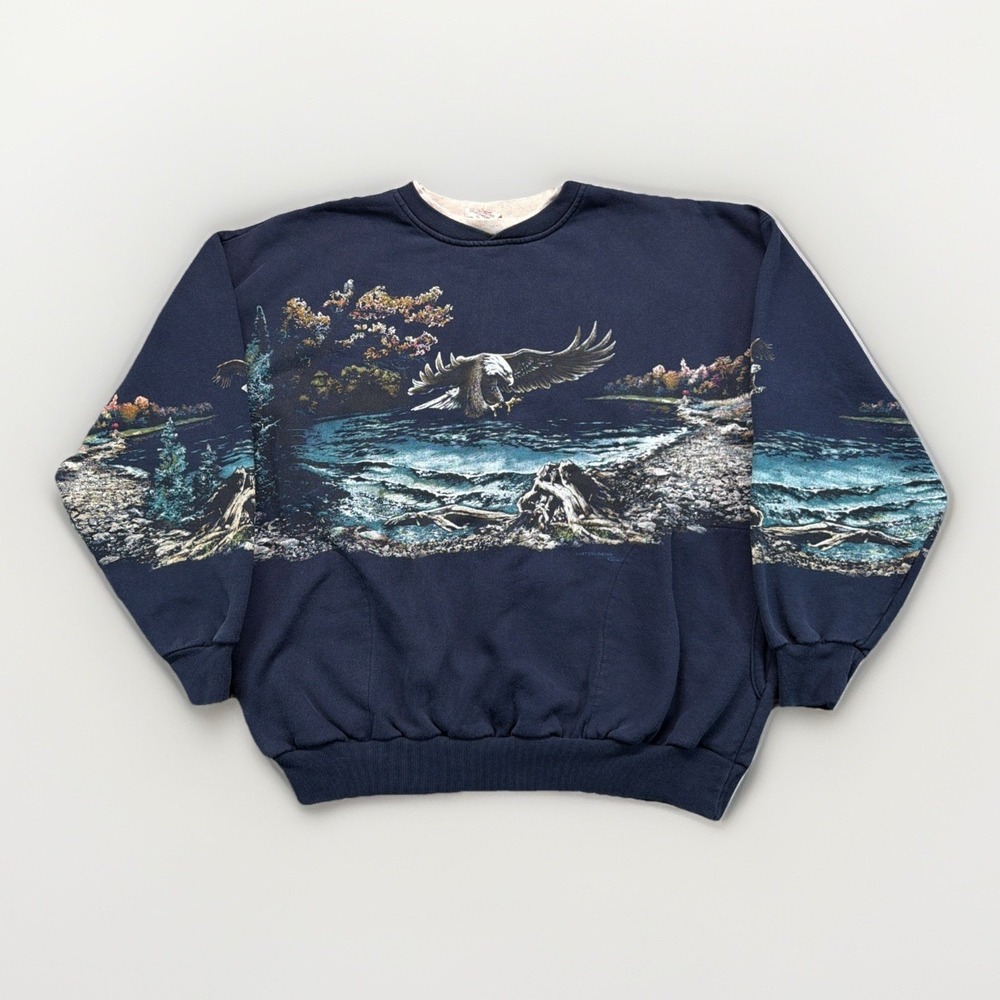 VTG Art Unlimited All Over Print Eagle Nature Sweatshirt Sz XL USA Made